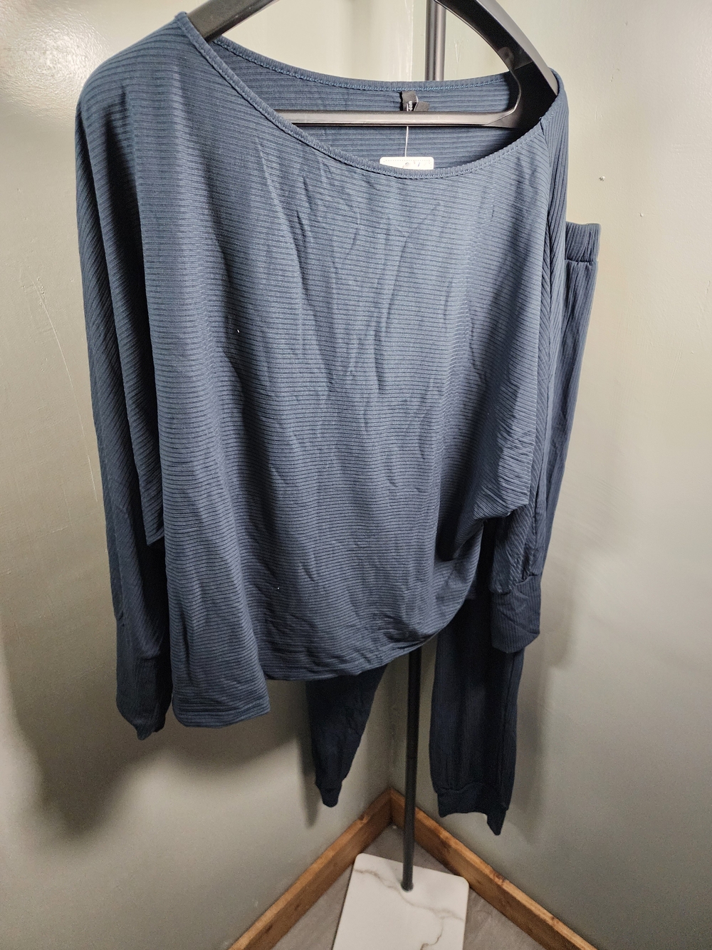 Relaxed Navy Ribbed Lounge Pantsuit - Women's Cozy Set